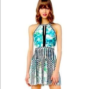 Parker Selita Pleated Keyhole Dress by Parker - Blue/Green Print